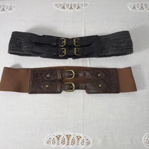 Set of 2 Vintage-Inspired Wide Stretch Belts – Double Buckle Cinch Waist Belts i